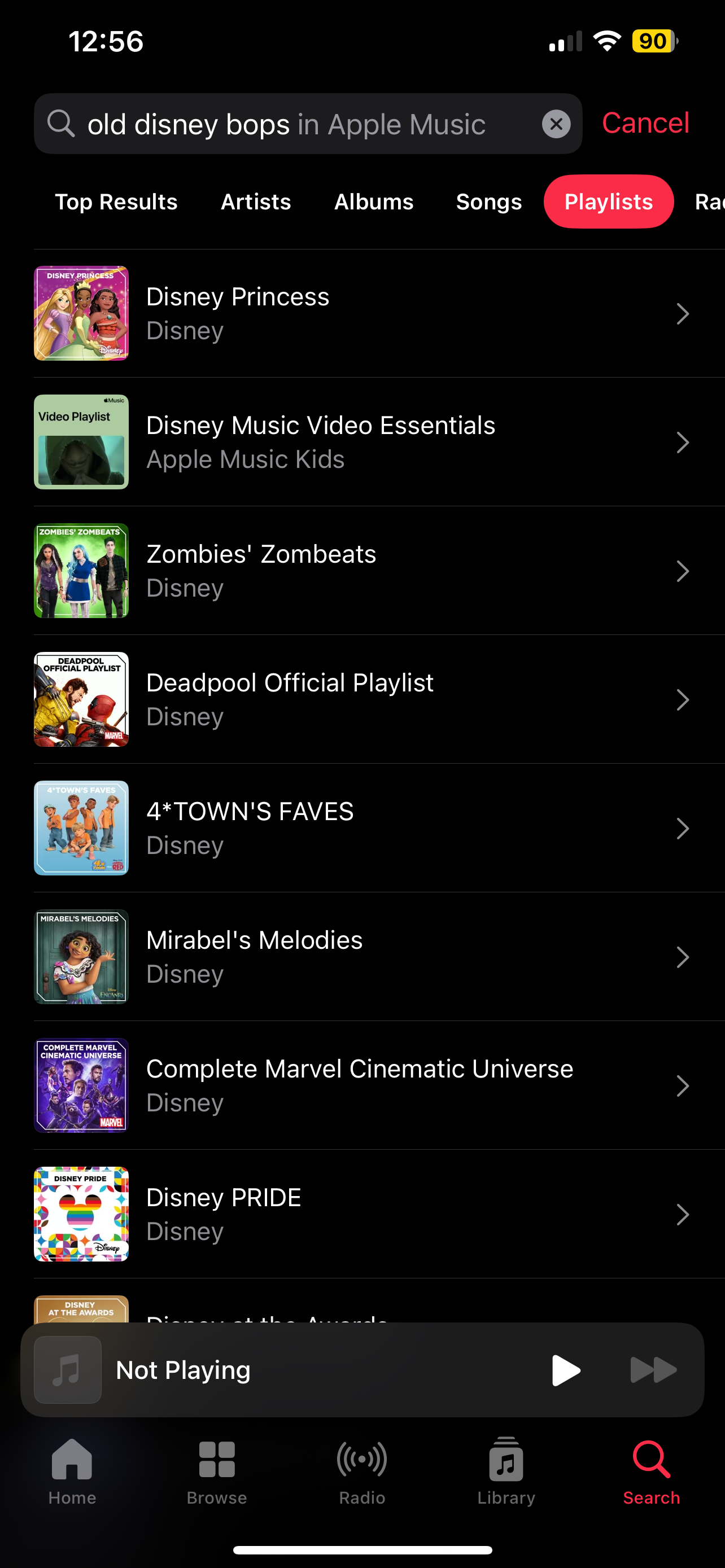 نتایج جستجو برای bops قدیمی دیزنی در موسیقی Apple با همه لیست های پخش تولید شده توسط دیزنی از جمله Disney Princesses