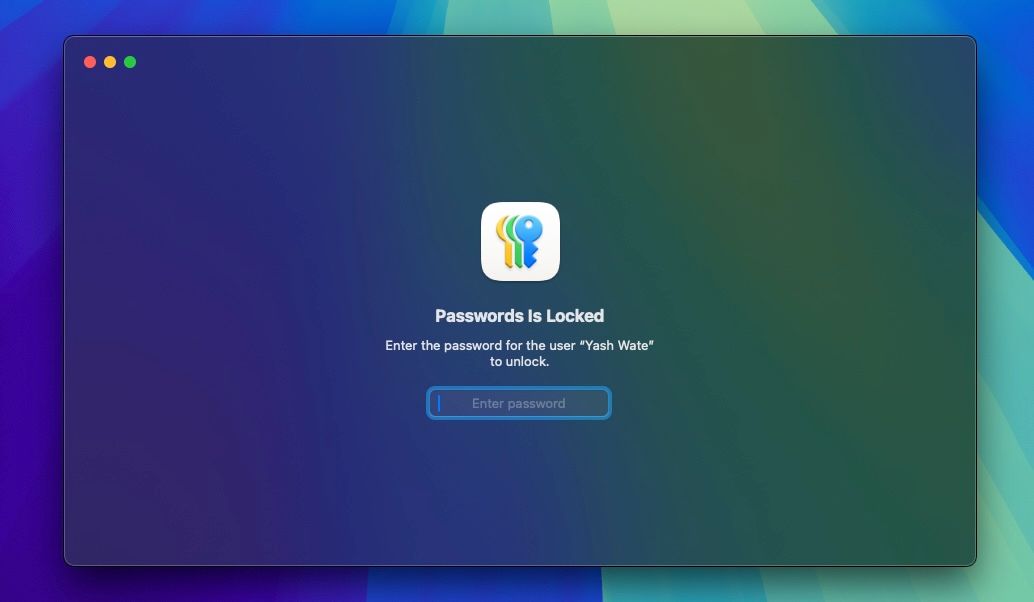 برنامه Apple Passwords در مک درخواست احراز هویت می کند.