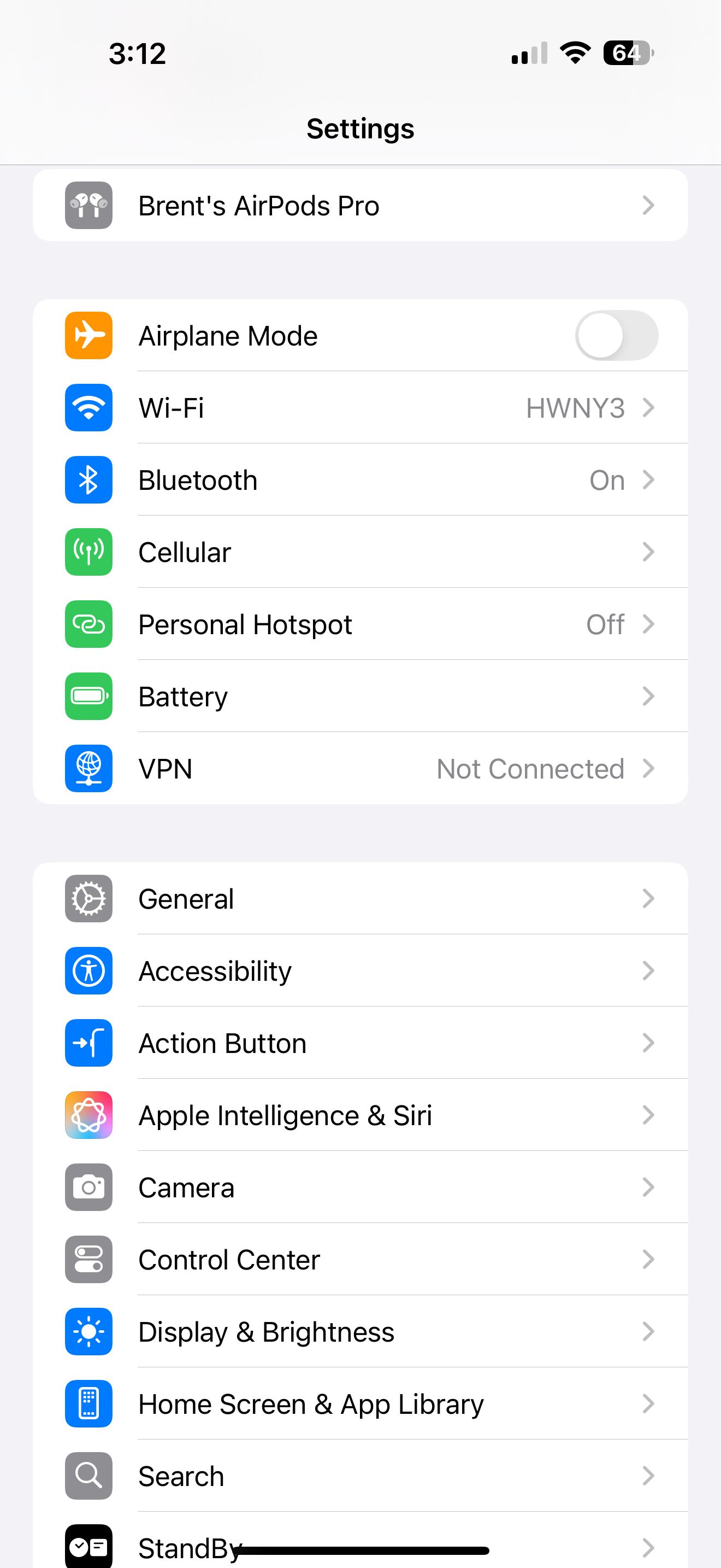 the settings menu on an iphone