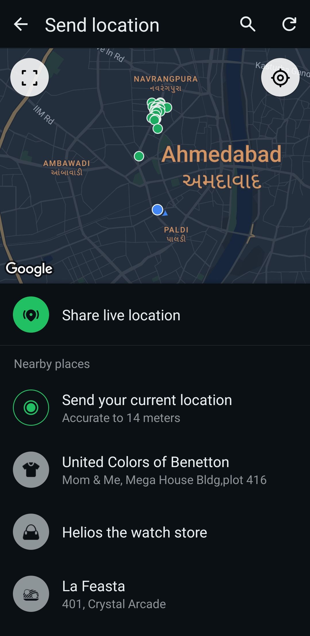Location Sharing Options in WhatsApp