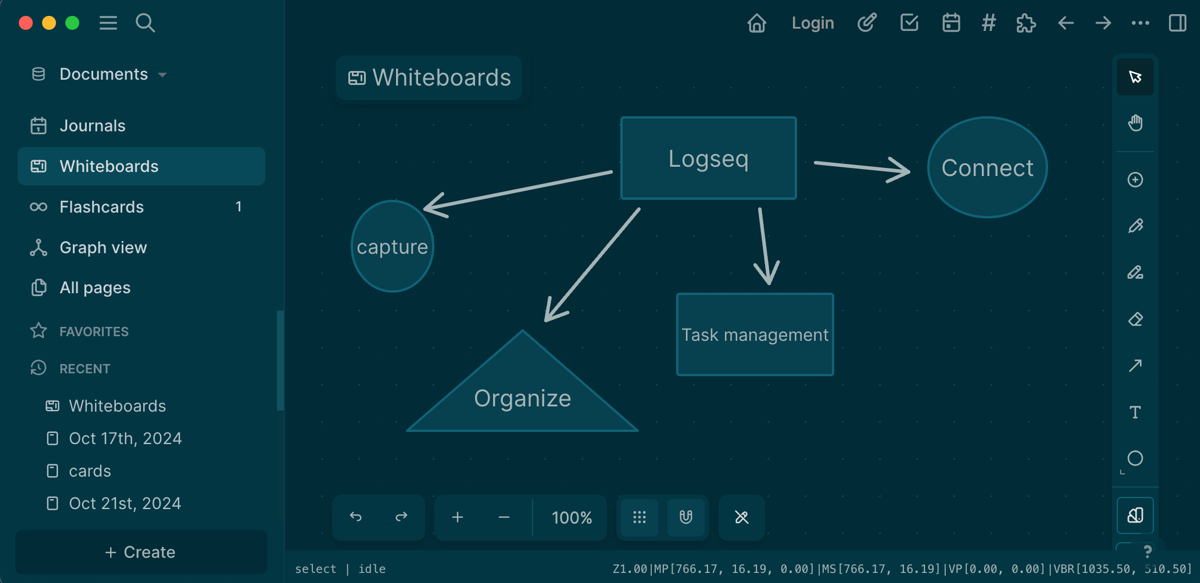 A whiteboard in Logseq