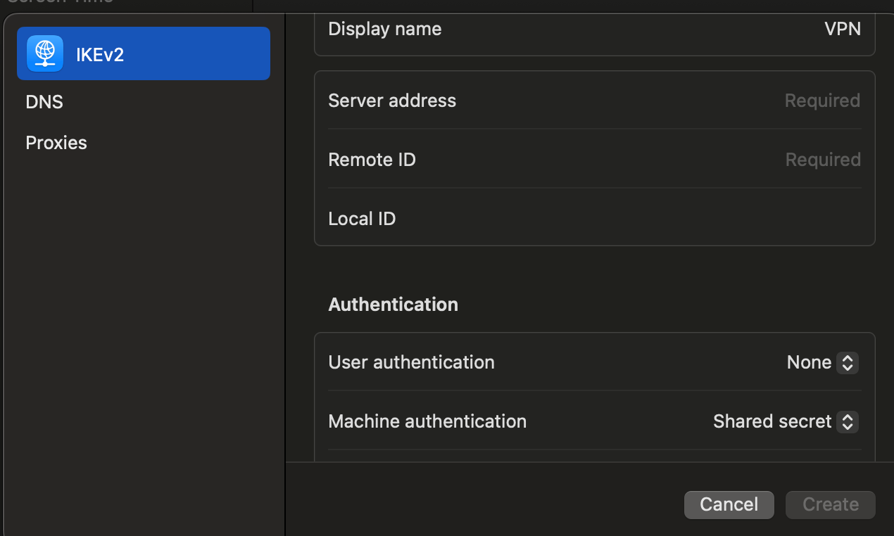 راه اندازی دستی VPN در macOS.