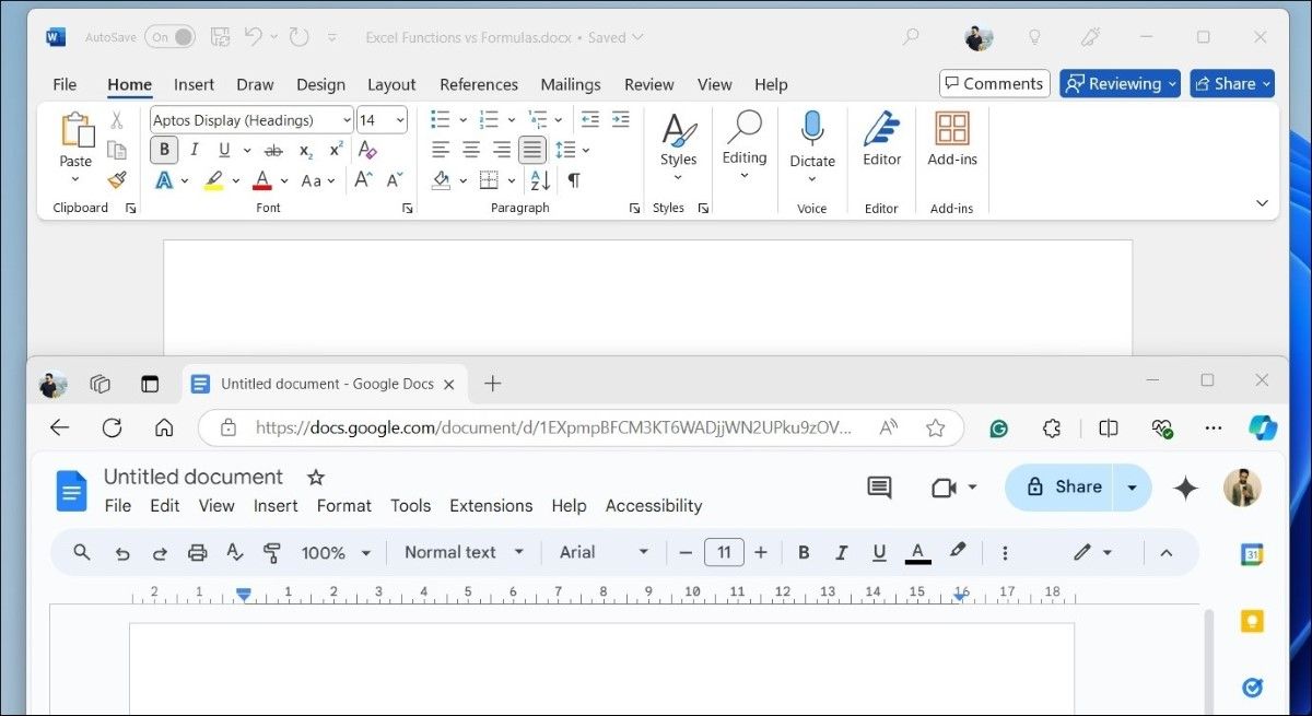 رابط کاربری Microsoft Word و Google Docs