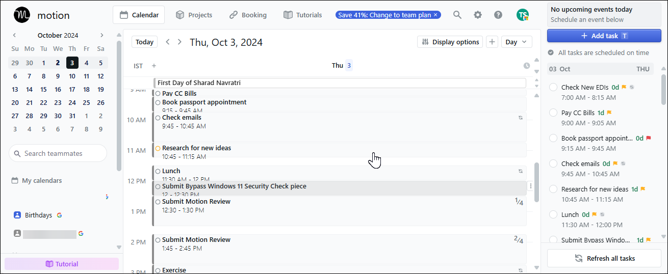 Screenshot of Motion's calendar view 