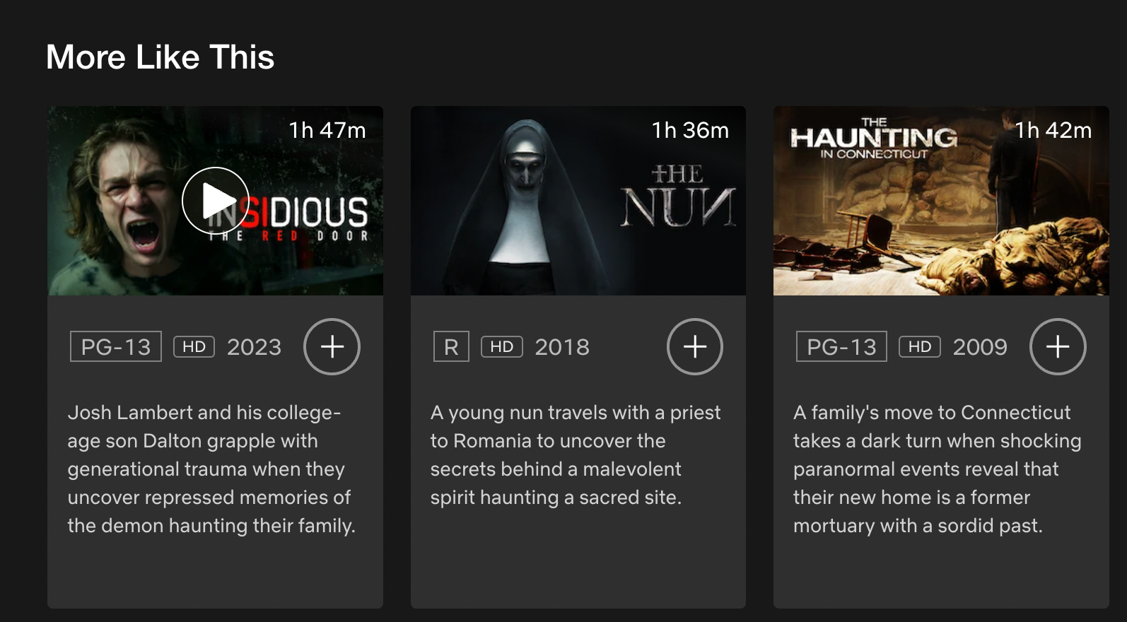 Netflix's "More Like This" section, which recommends similar titles