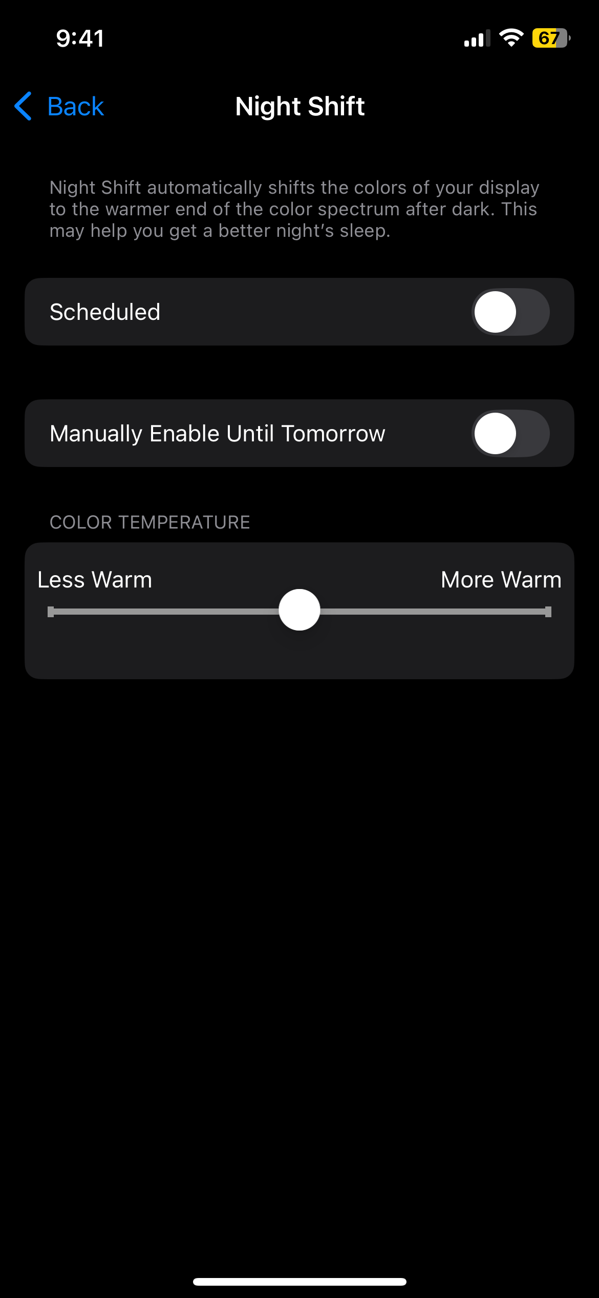 Night Shift Settings on iPhone