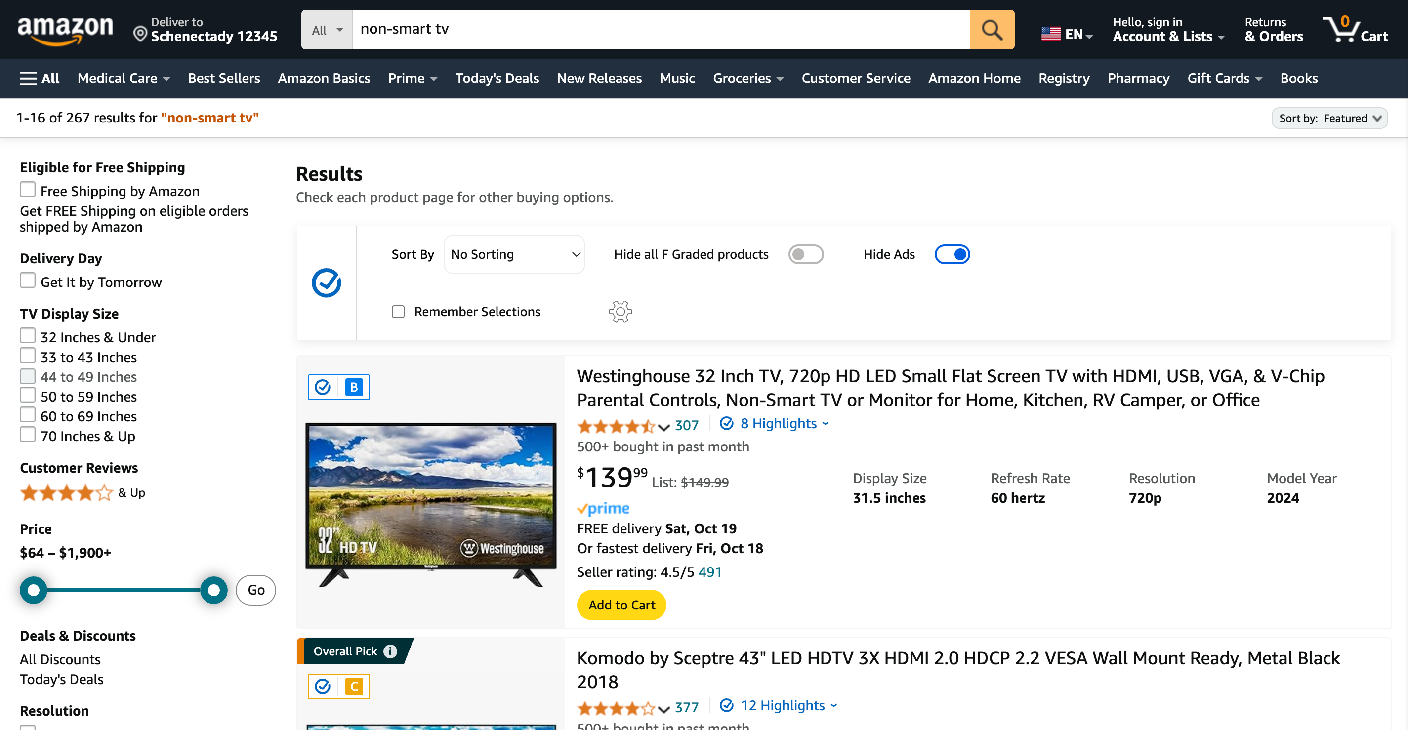 Non smart Tvs on sale at Amazon.com