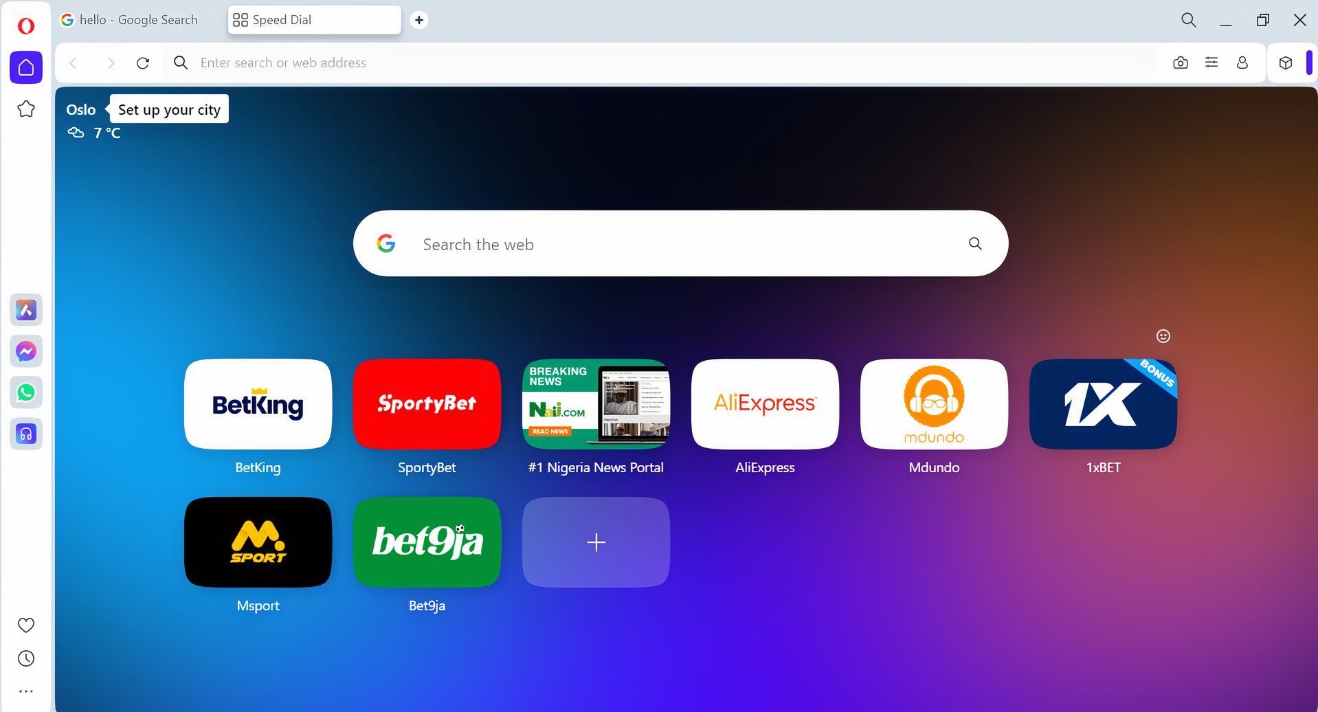 opera browser start page