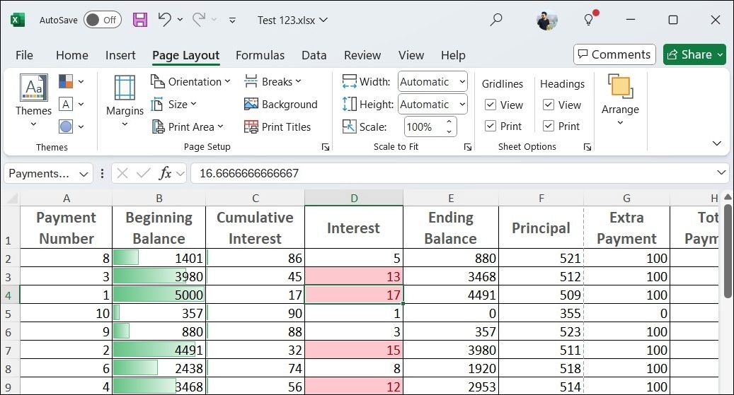 Page Layout Tab in an Excel Sheet