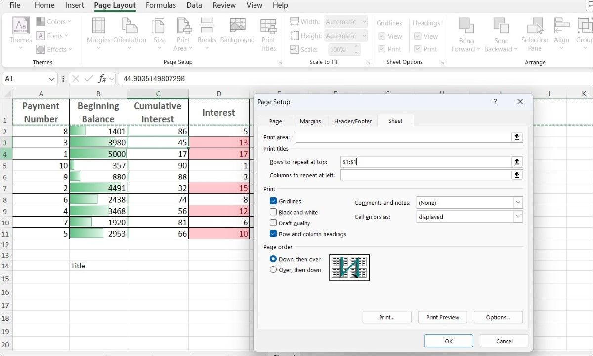 Page Setup Dialog in Excel