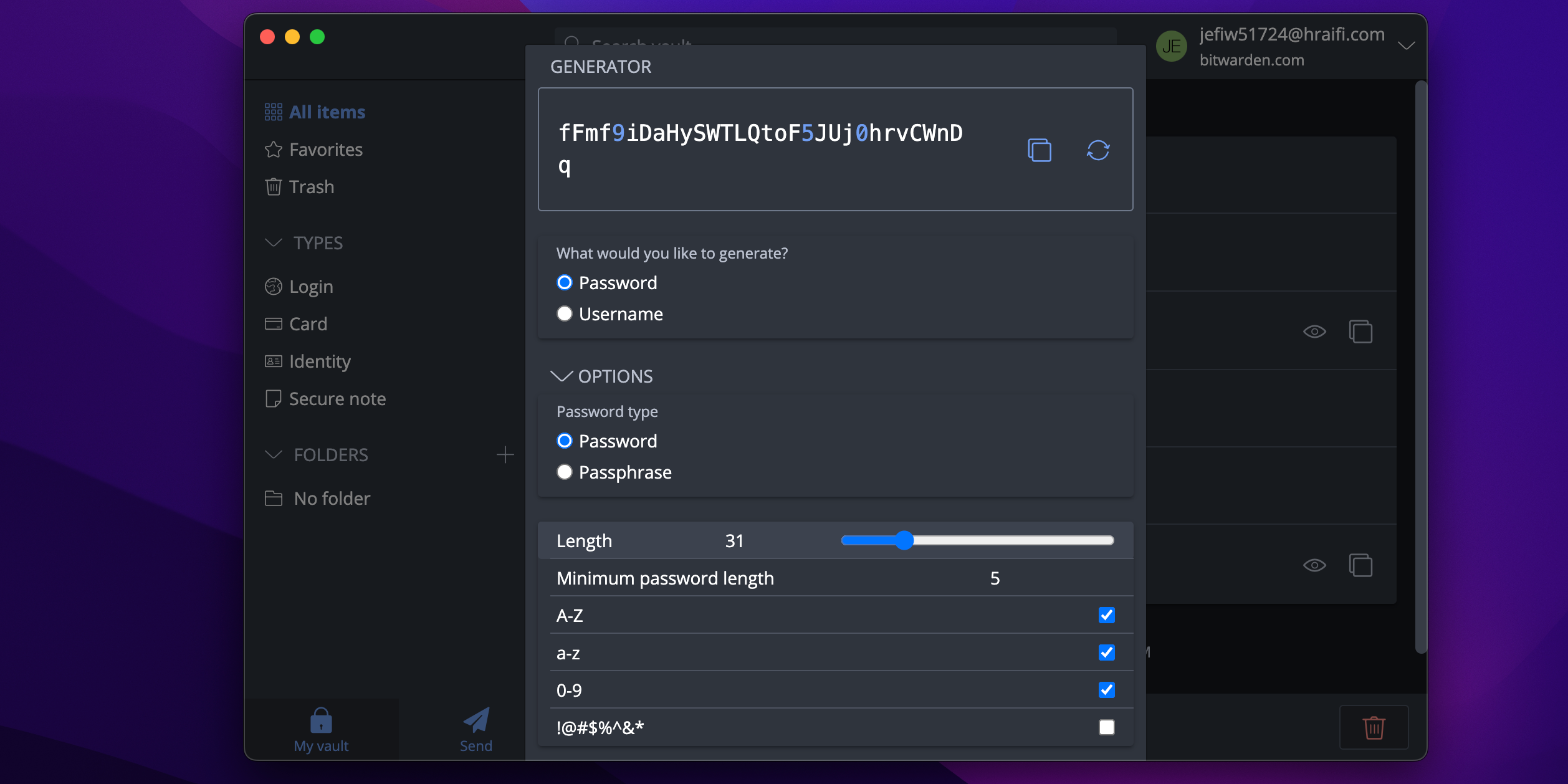 Password generation feature in Bitwarden