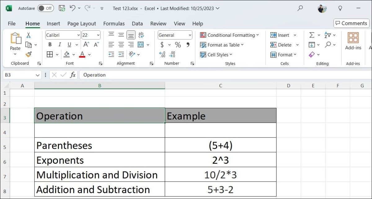 PEMDAS in Excel