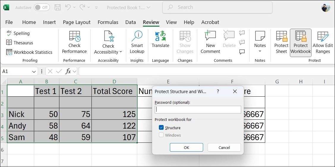 Protect Structure Dialog در اکسل