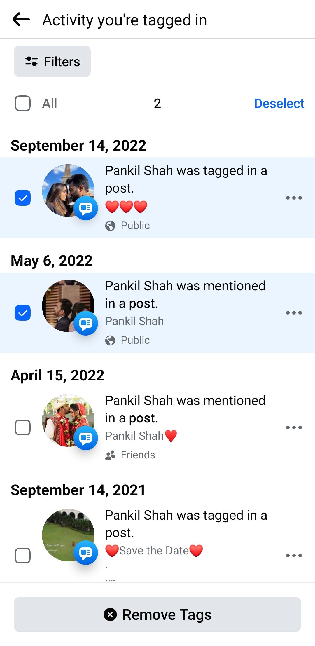حذف برچسب ها از چندین پست فیس بوک