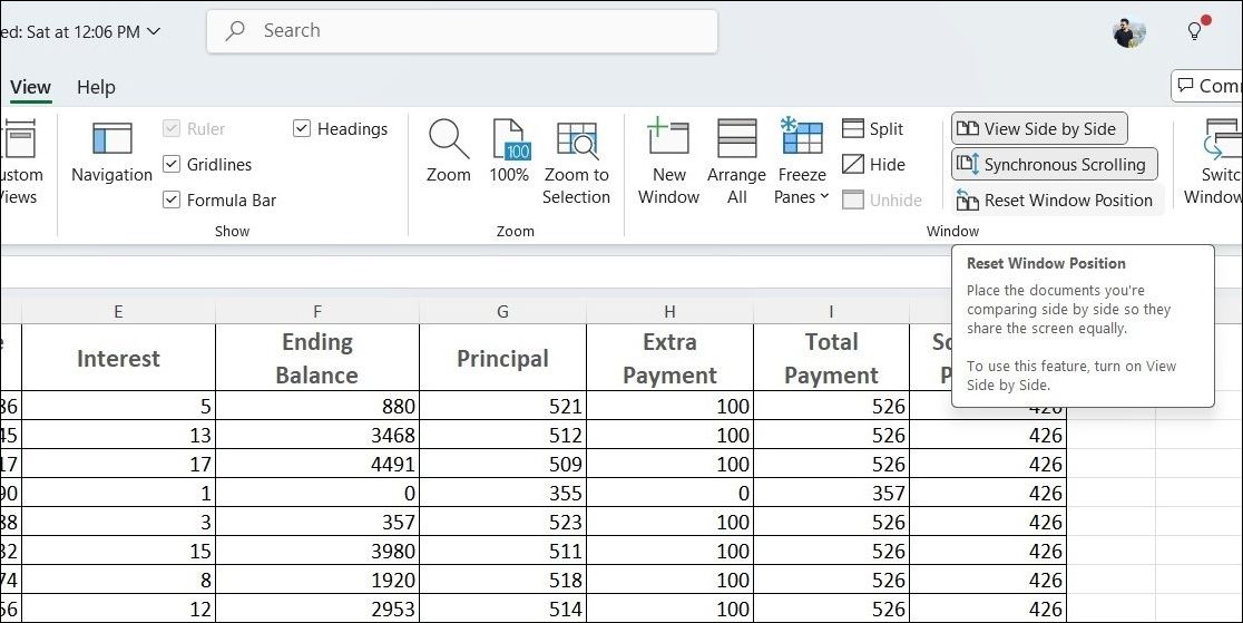 Reset Window Positions in Excel