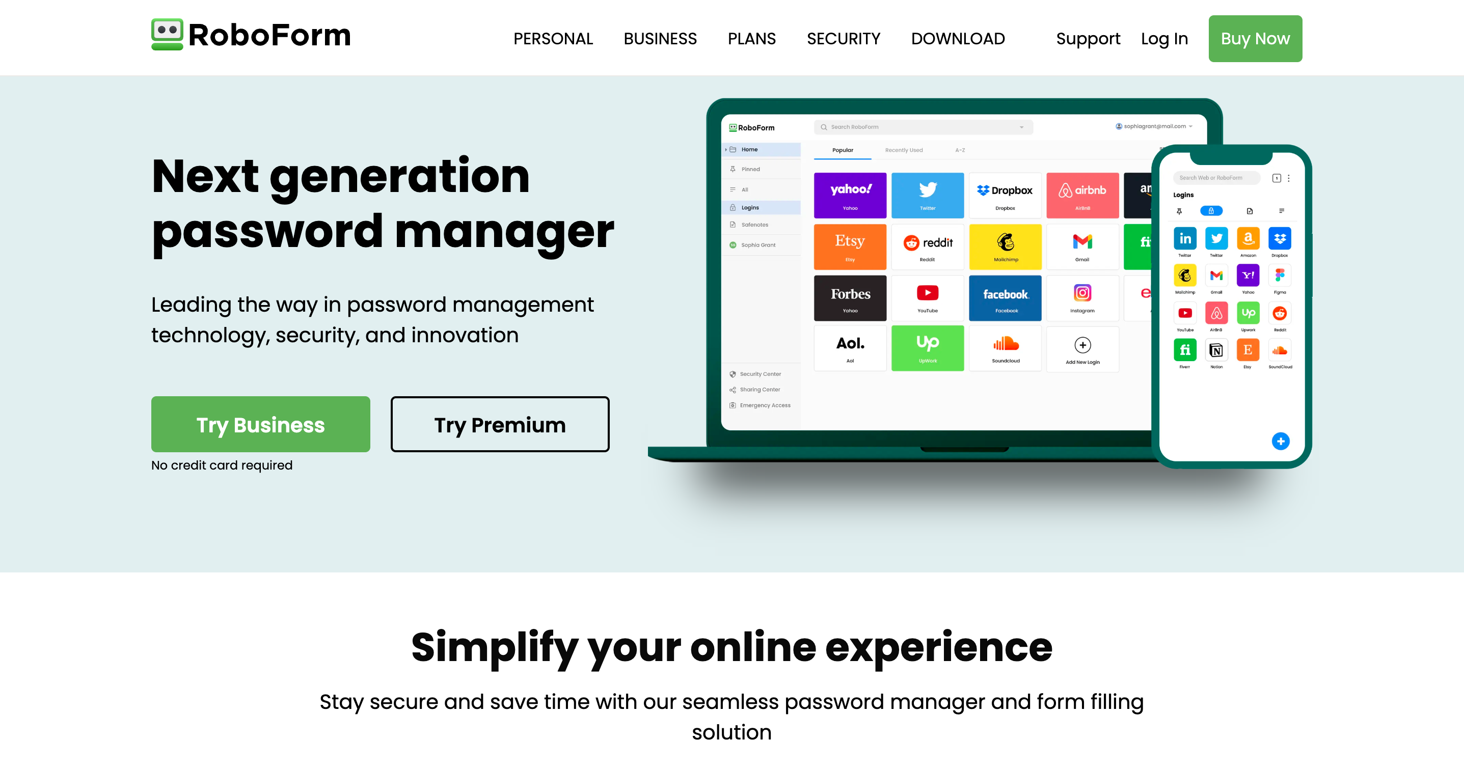 RoboForm password manager website