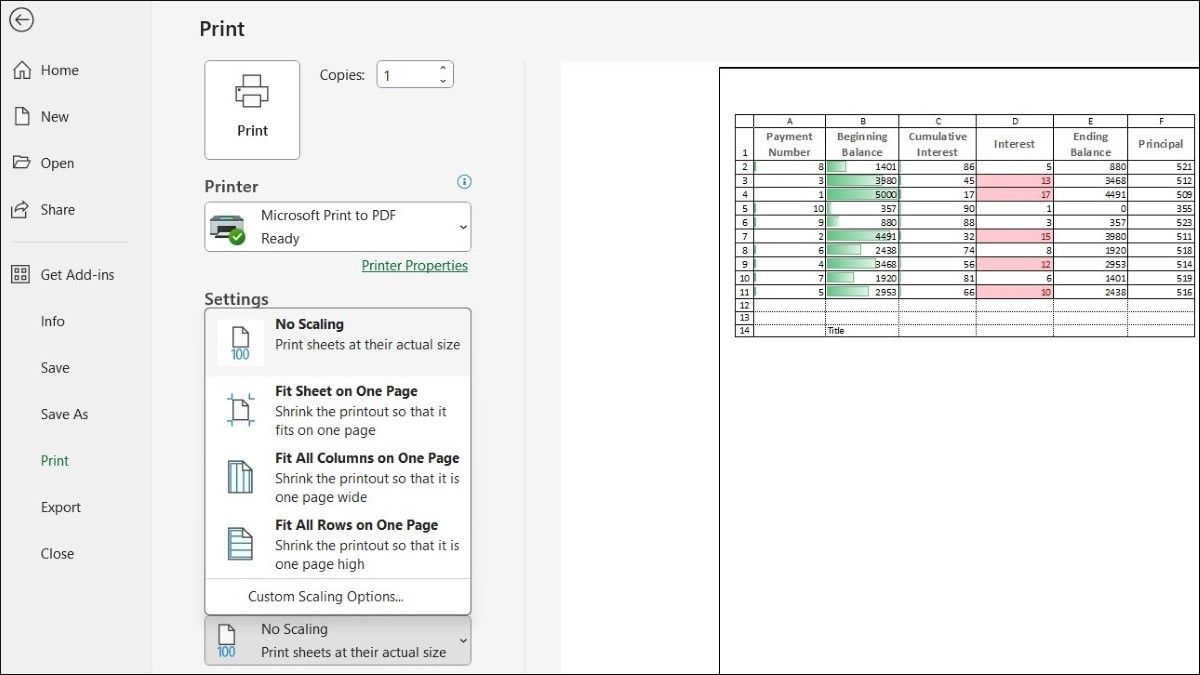 Scaling Options in Excel Print Menu