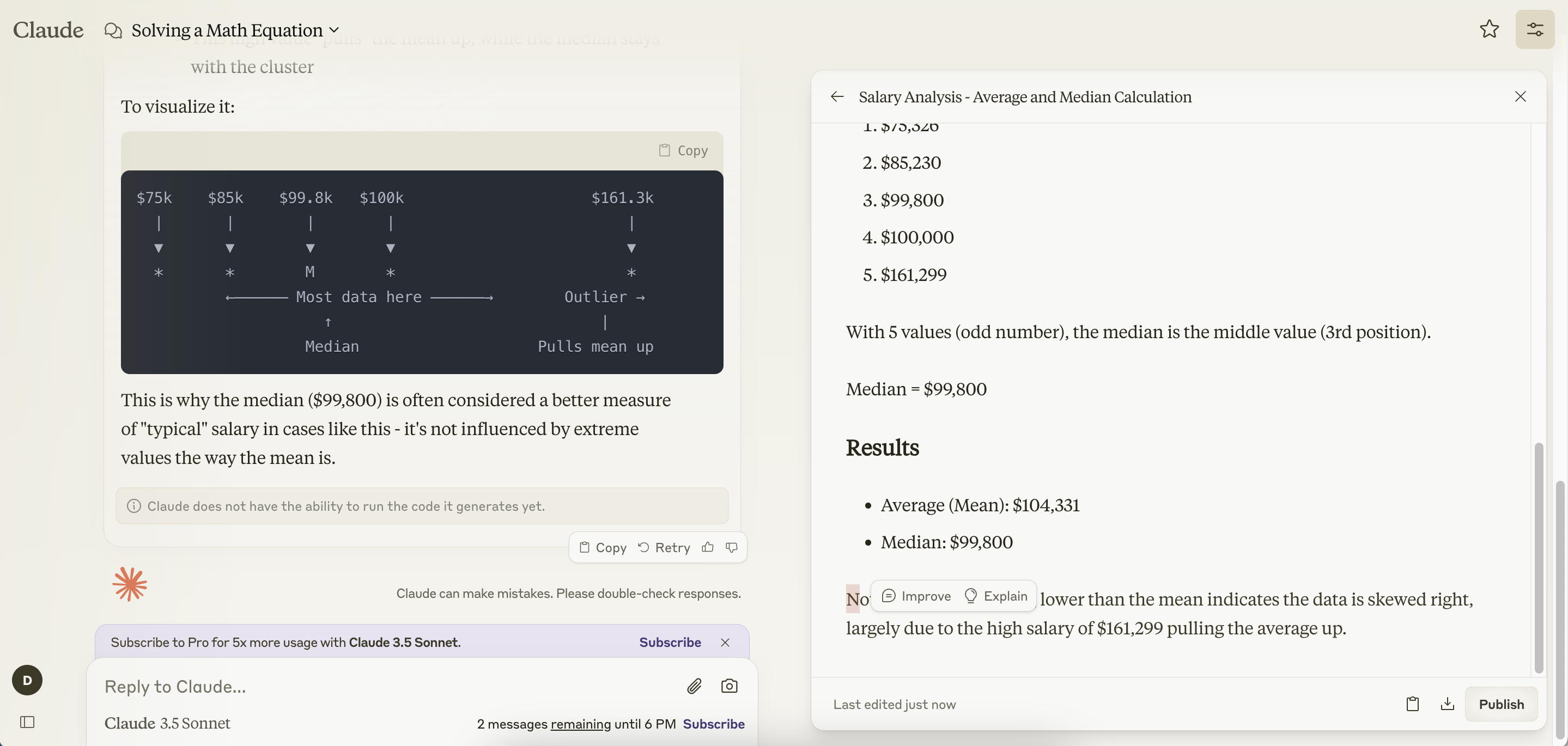 Editing math problems in Claude Artifact 