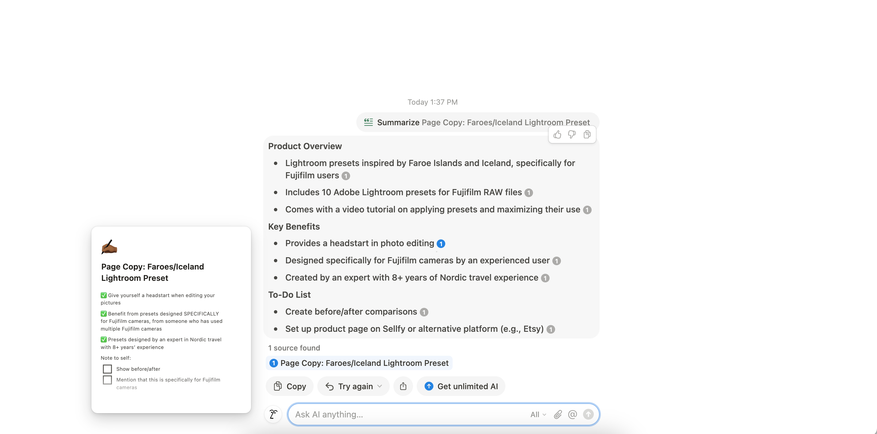 Summarization and expandable points in Notion AI