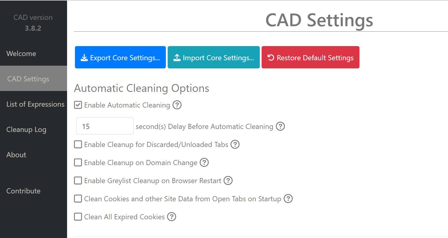 Cookie AutoDelete extension automatic cleaning options