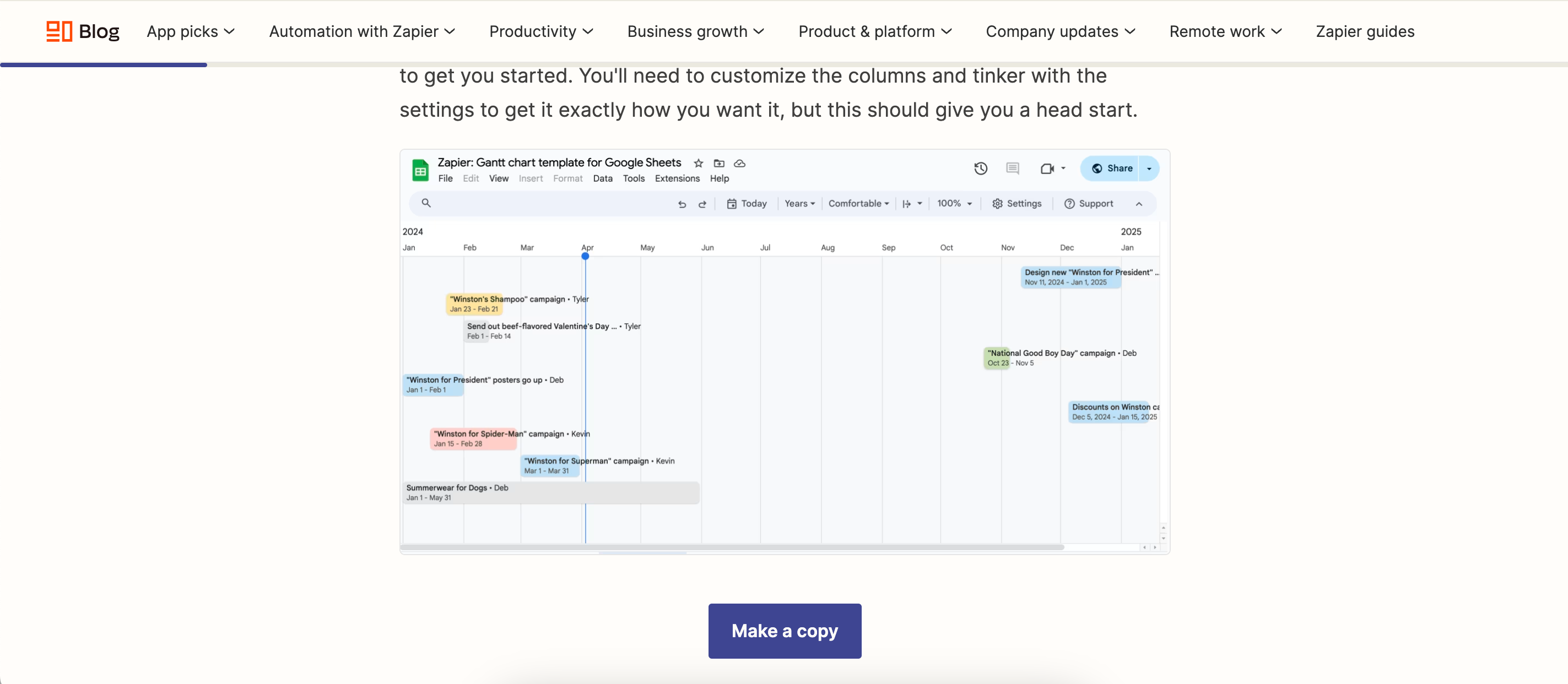 یک قالب Google Sheets را در Zapier کپی کنید