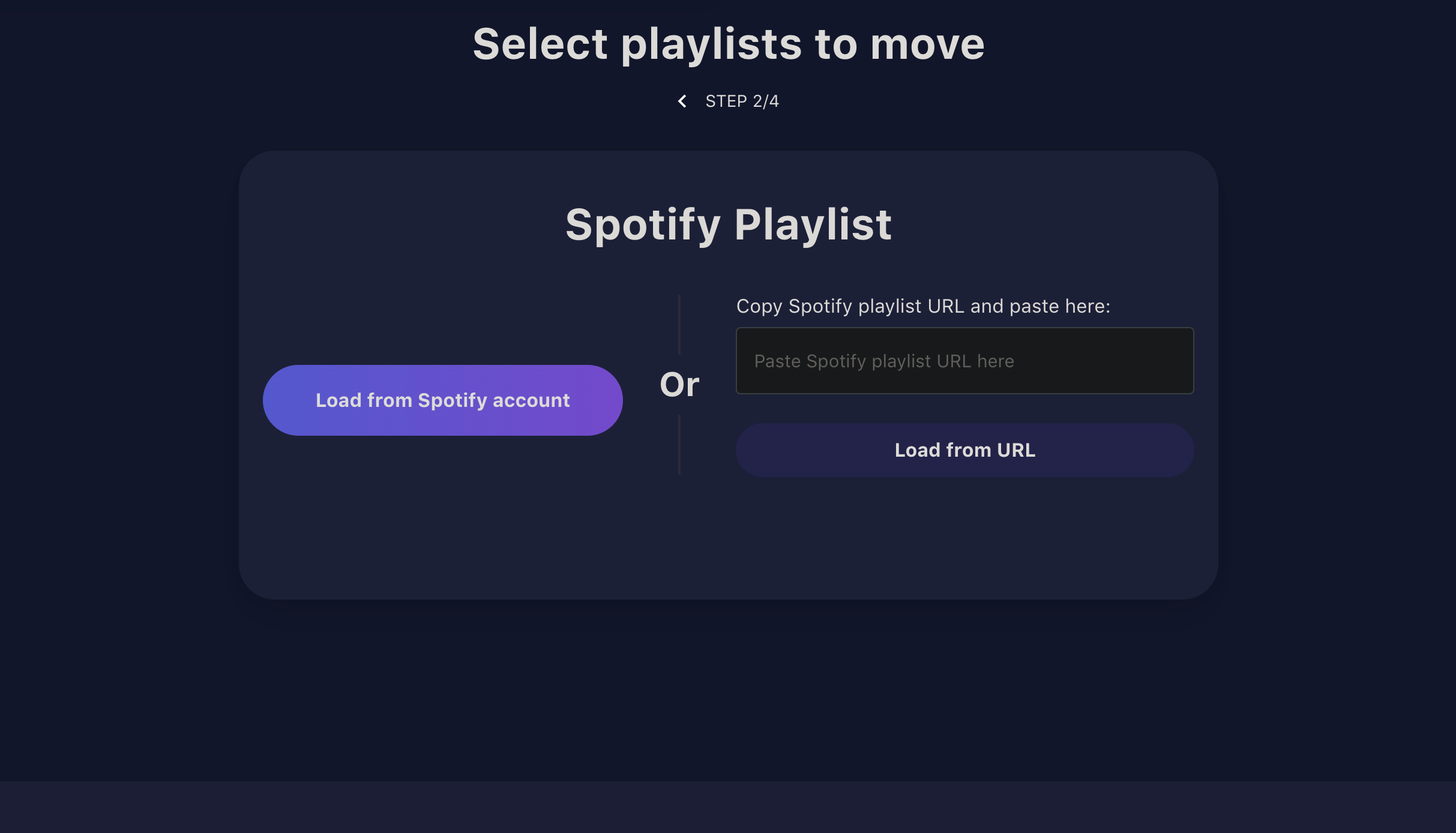 TuneMyMusic select how to export playlists menu