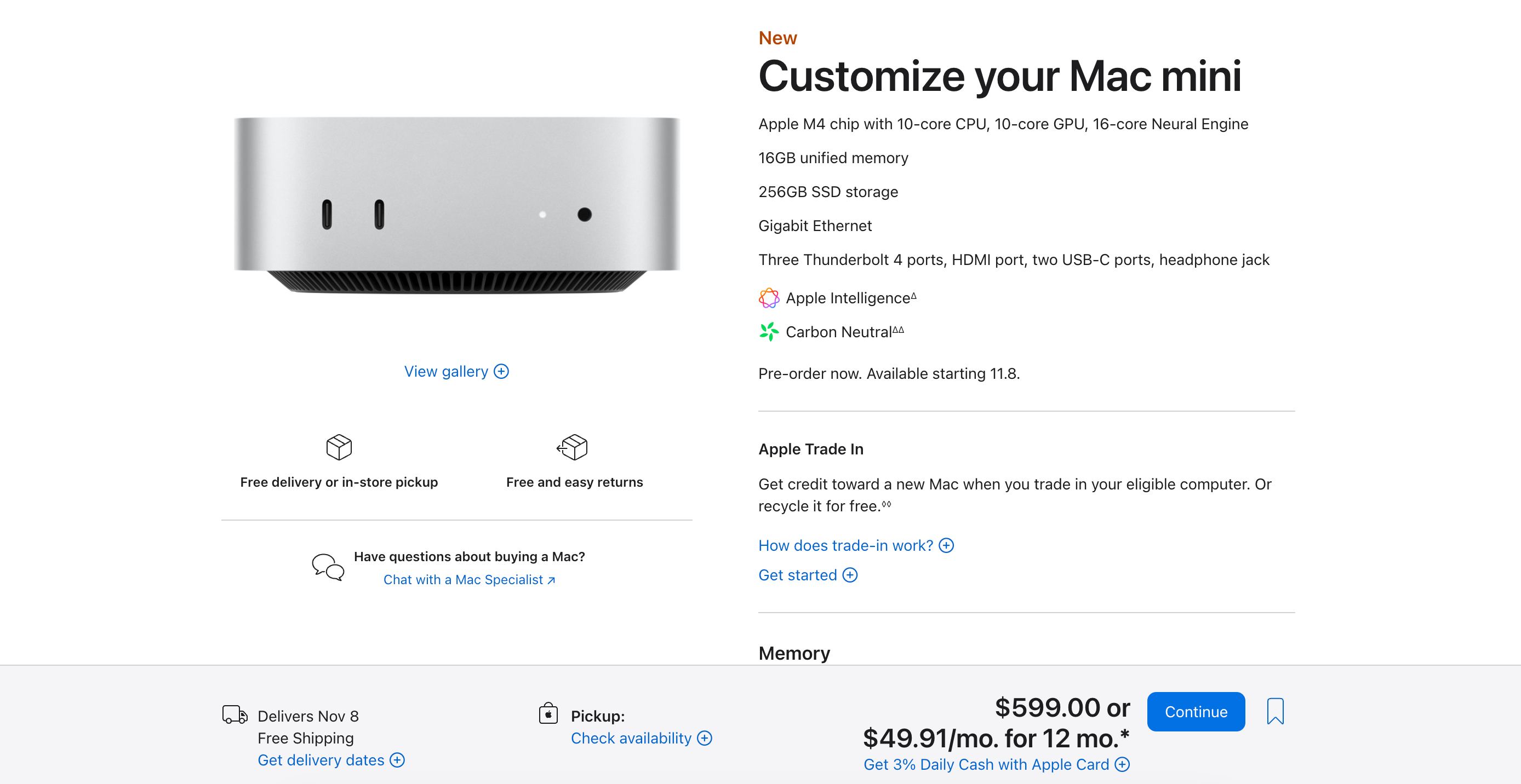 Mac Mini Apple Store page