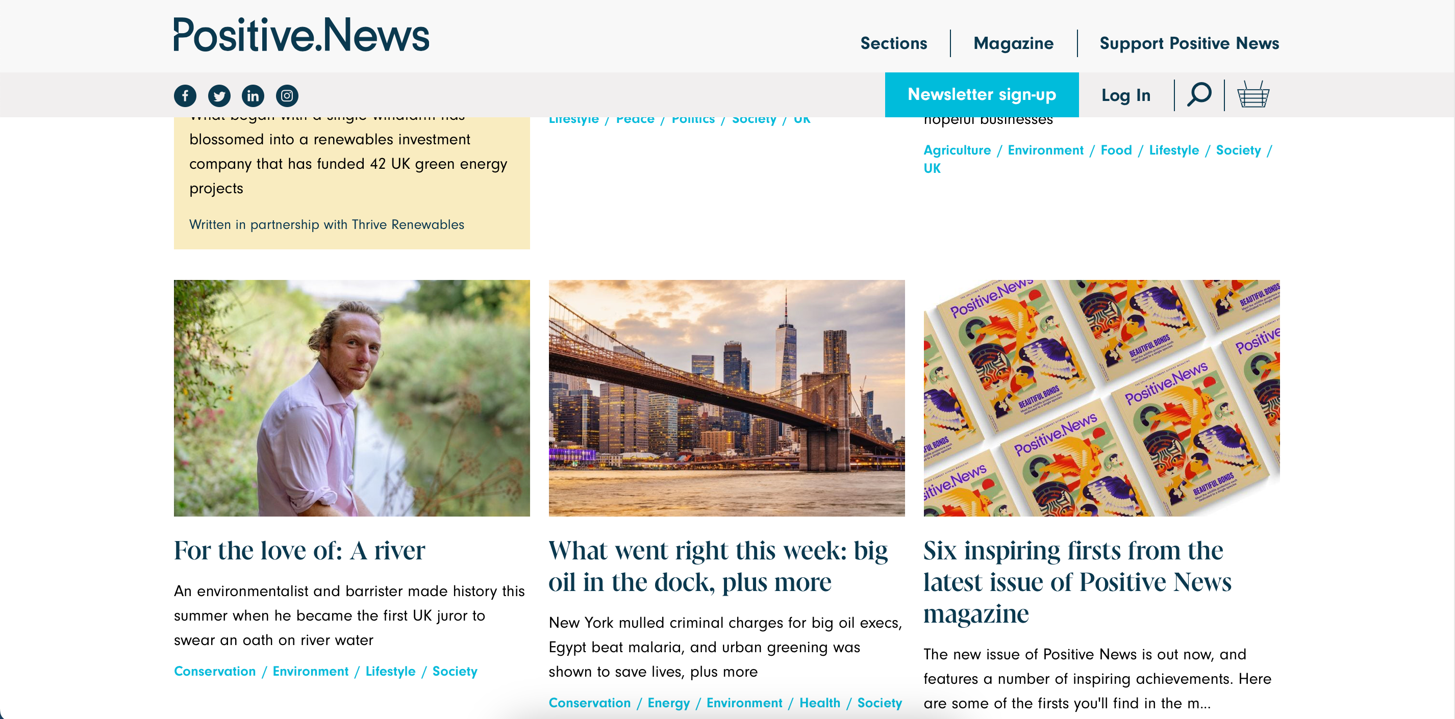 The Positive News Website Homepage