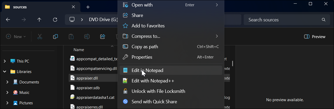 the File Explorer context menu 