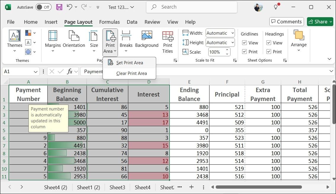 Set Print Area Option in Excel