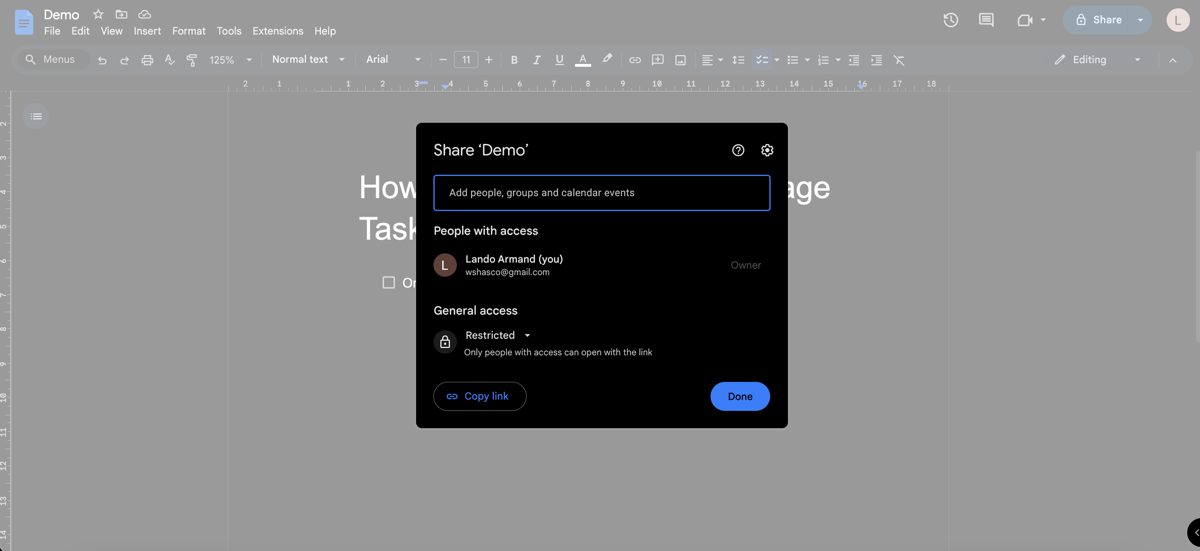 Document sharing in Google Docs