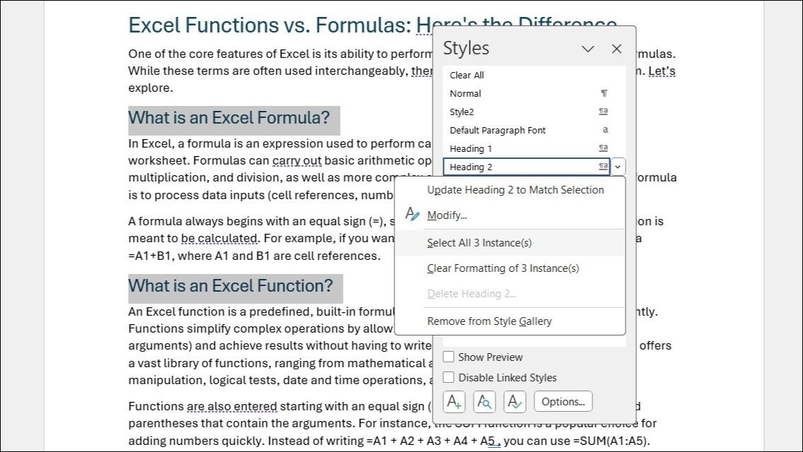 Show Specific Styles in Word