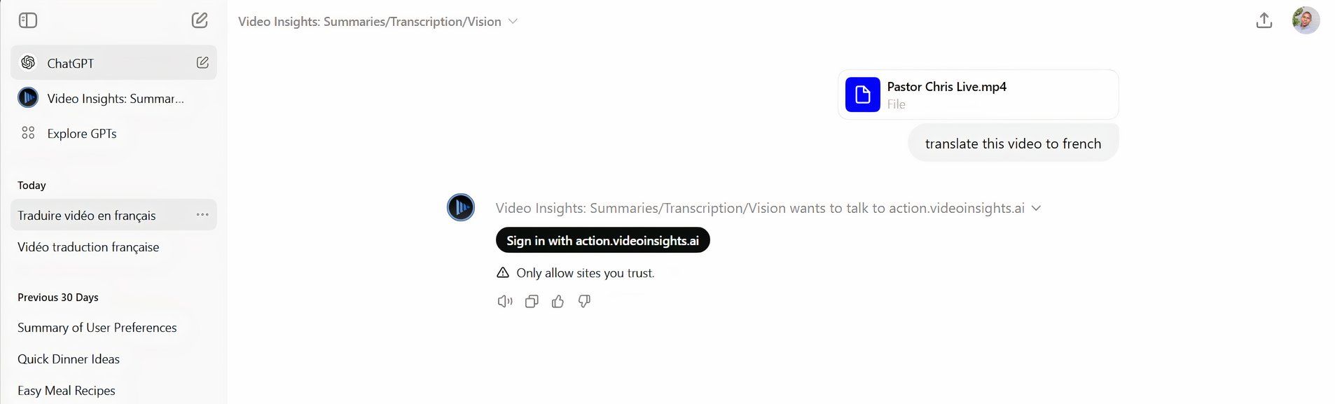 sign into video insights page 