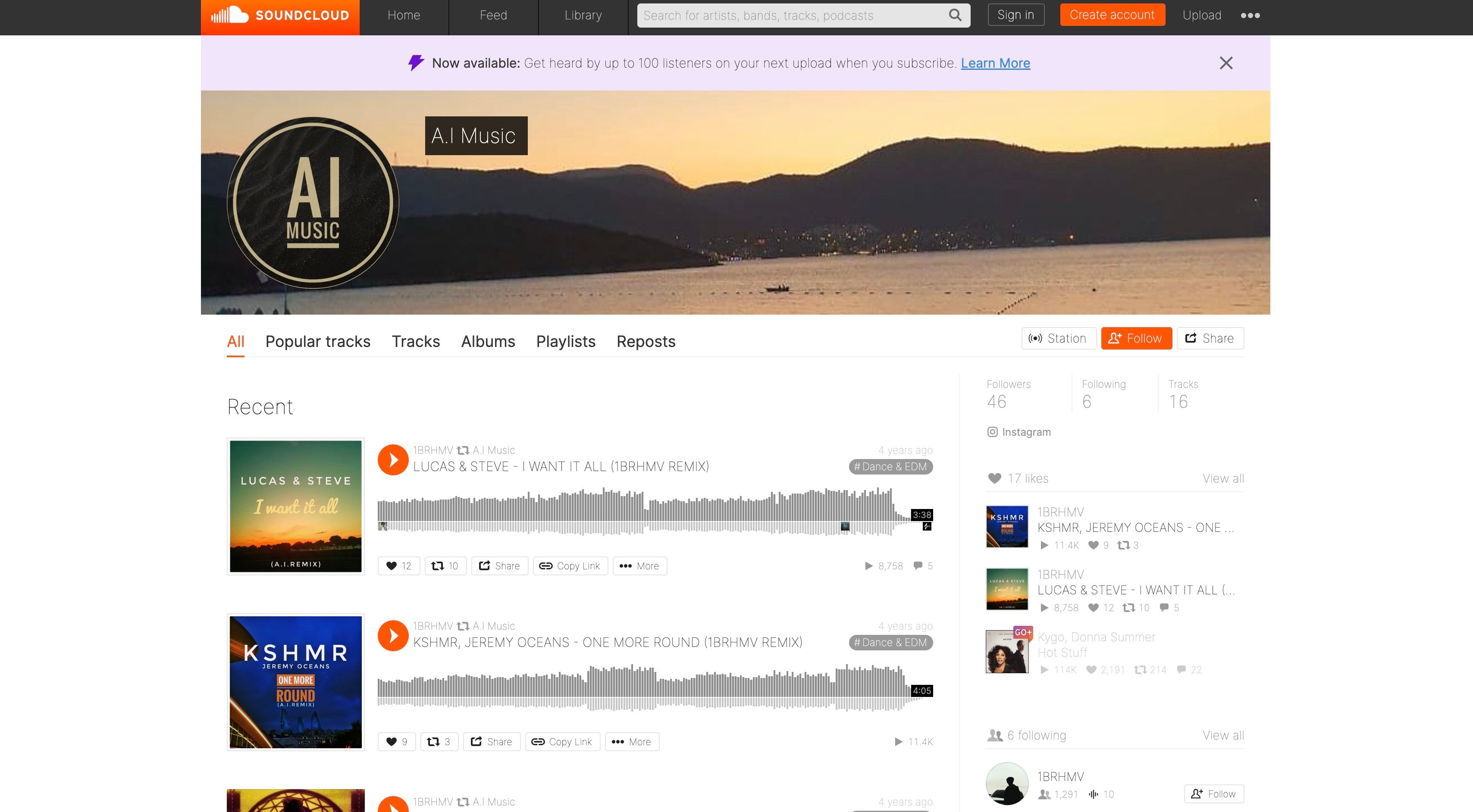 Soundcloud AI Music Main Page