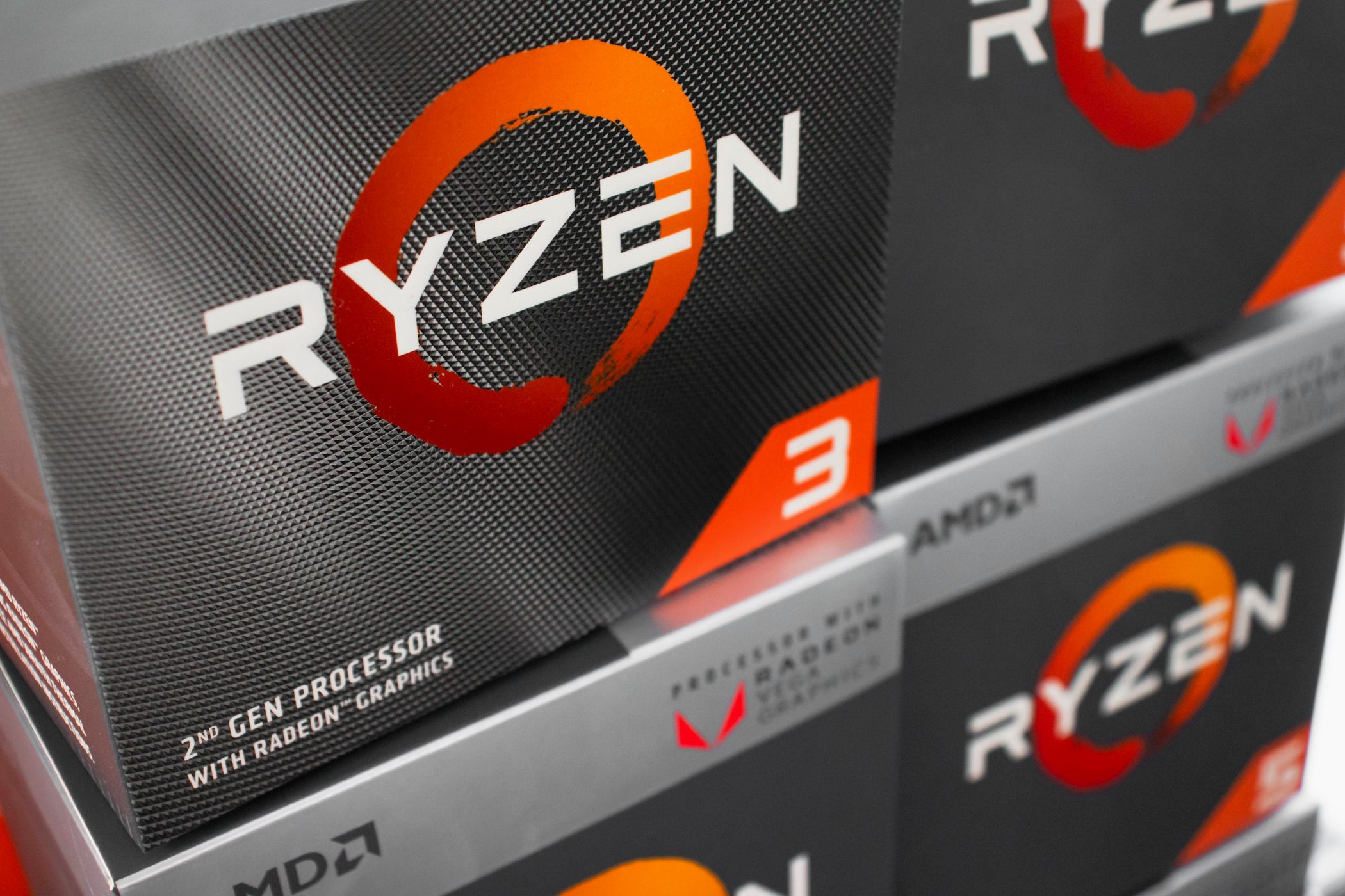 stack of ryzen 3 cpu processor boxes