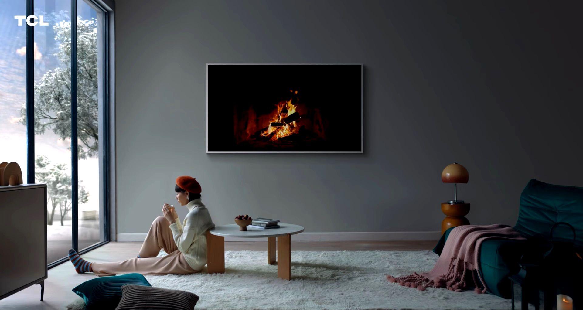 tcl nxtframe wall mounted in cosy living room