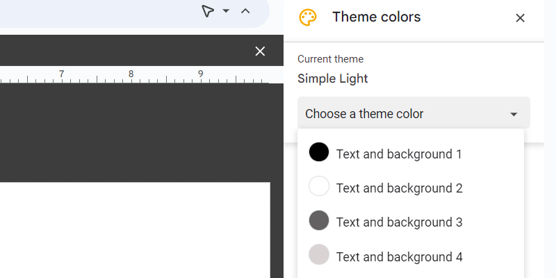 انتخاب رنگ تم برای ویرایش در اسلایدهای Google.