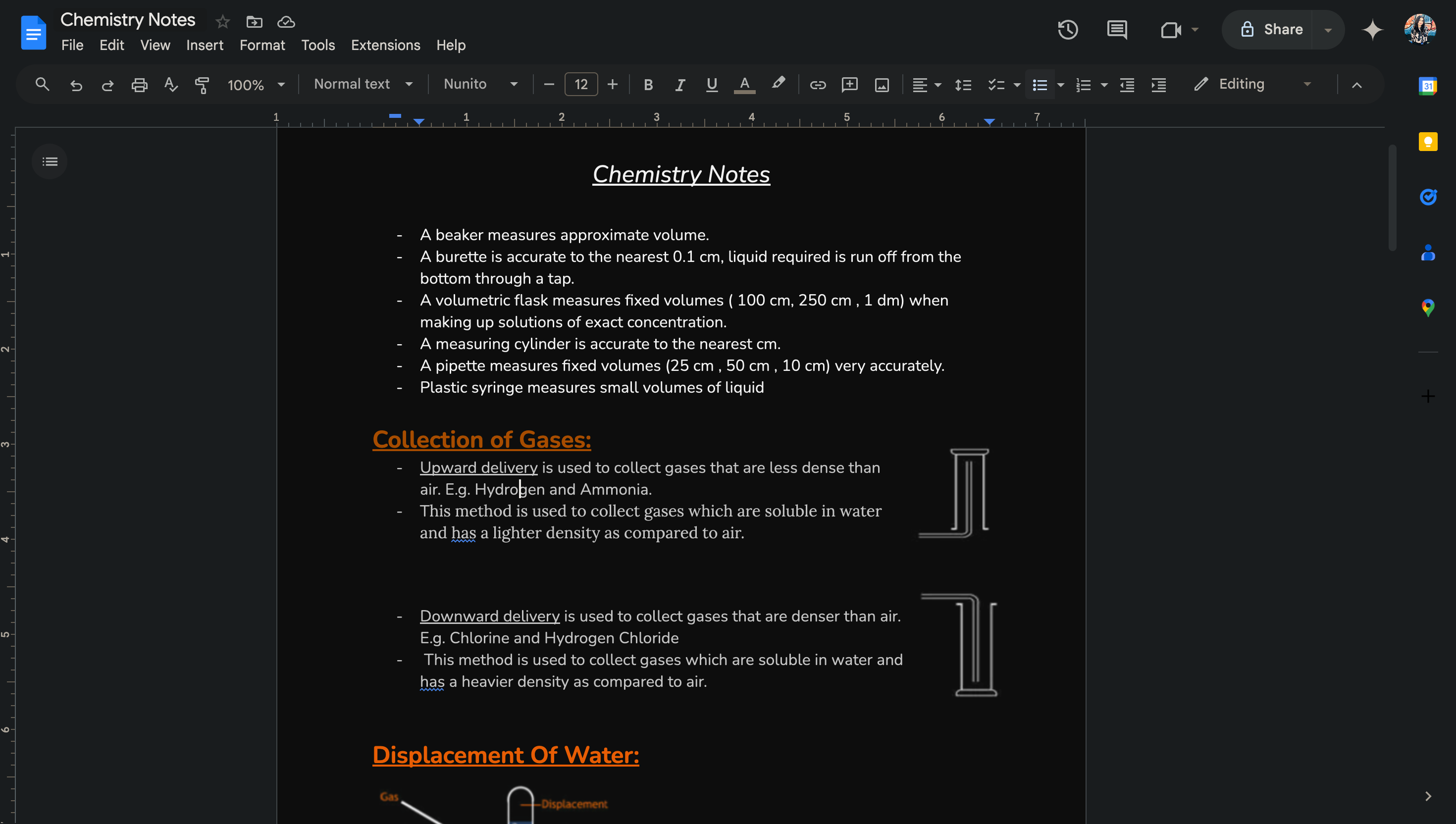 typed chemistry notes on Google Documents