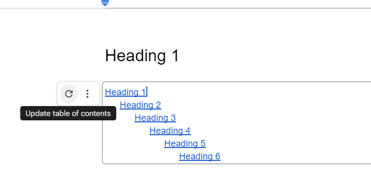 به روز رسانی فهرست مطالب در Google Docs.