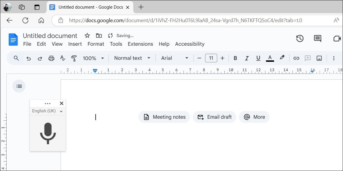 Voice Typing Box in Google Docs Document