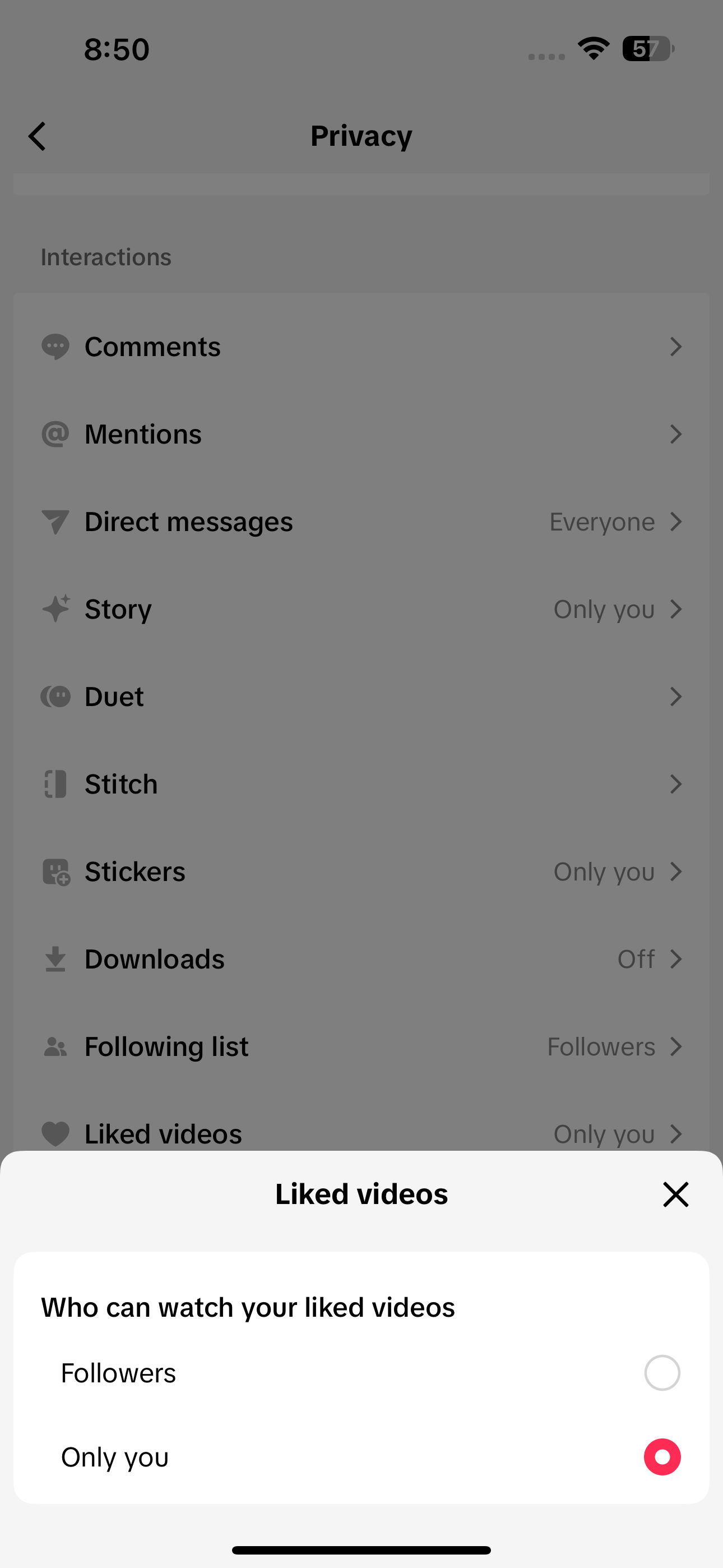 Who can watch your liked videos settings TikTok