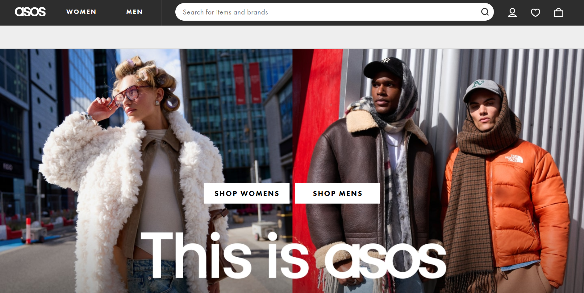 A screenshot of the ASOS site homepage