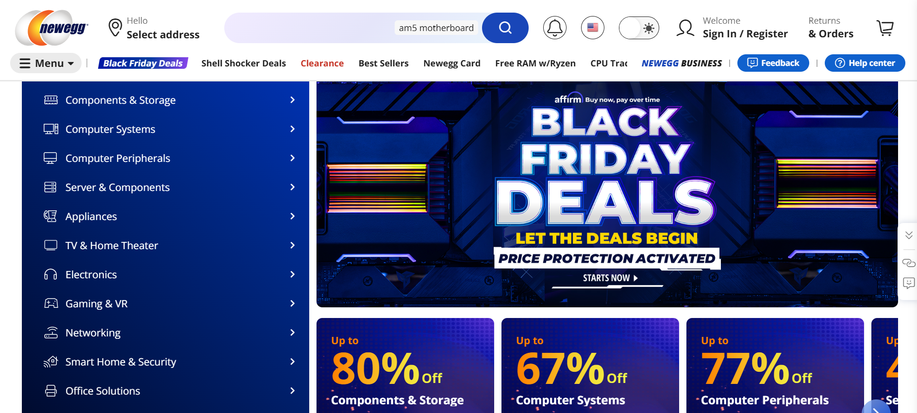 A screenshot of the Newegg site homepage