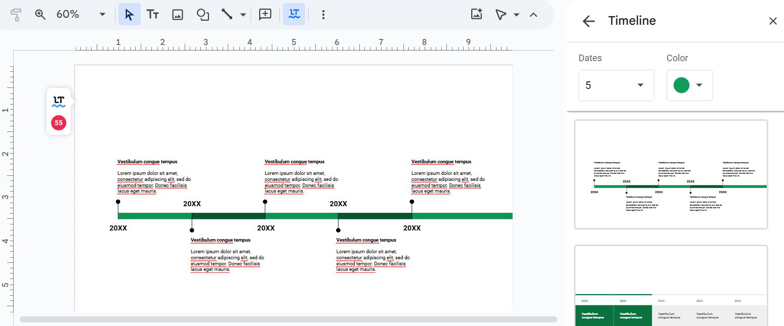 A screenshot showing an inserted diagram template in Google Slides