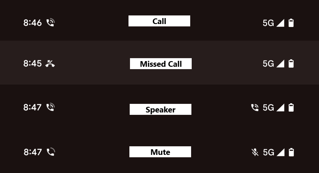 Call icons on Android Status Bar