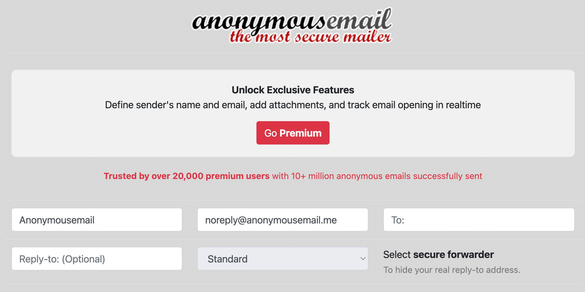 anonymousemail site's home page