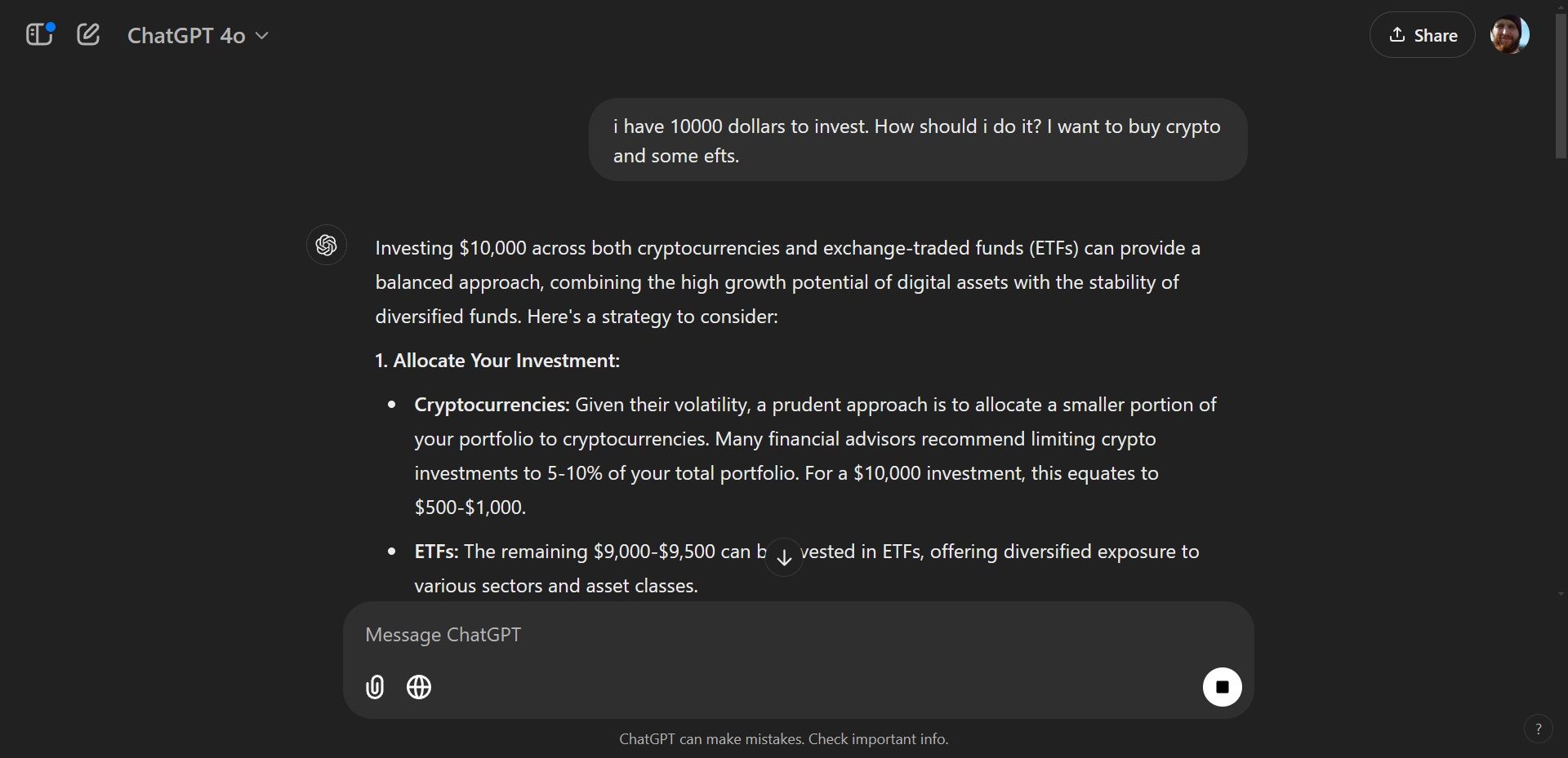 asking chatgpt how to invest money