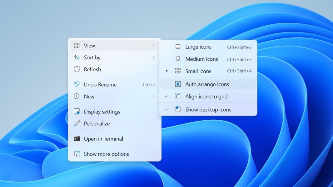 گزینه Arrange Auto Icons در منوی زمینه ویندوز