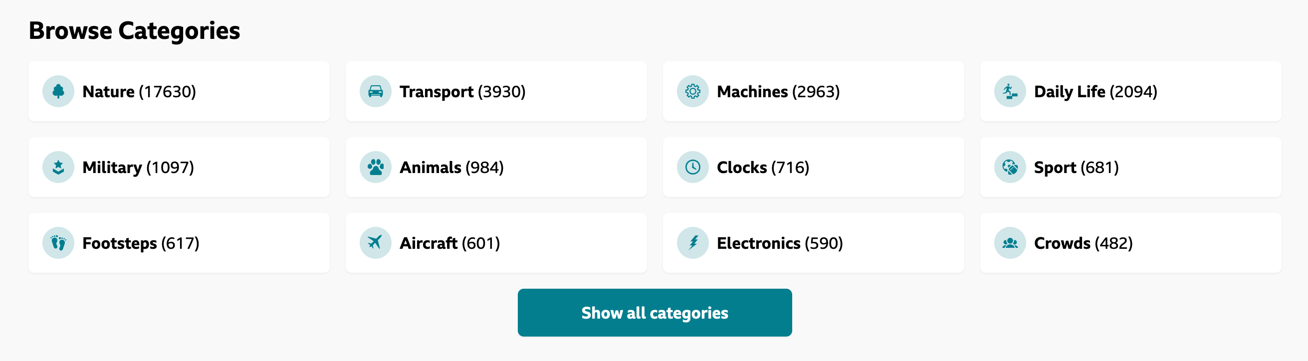 BBC sound library categories list