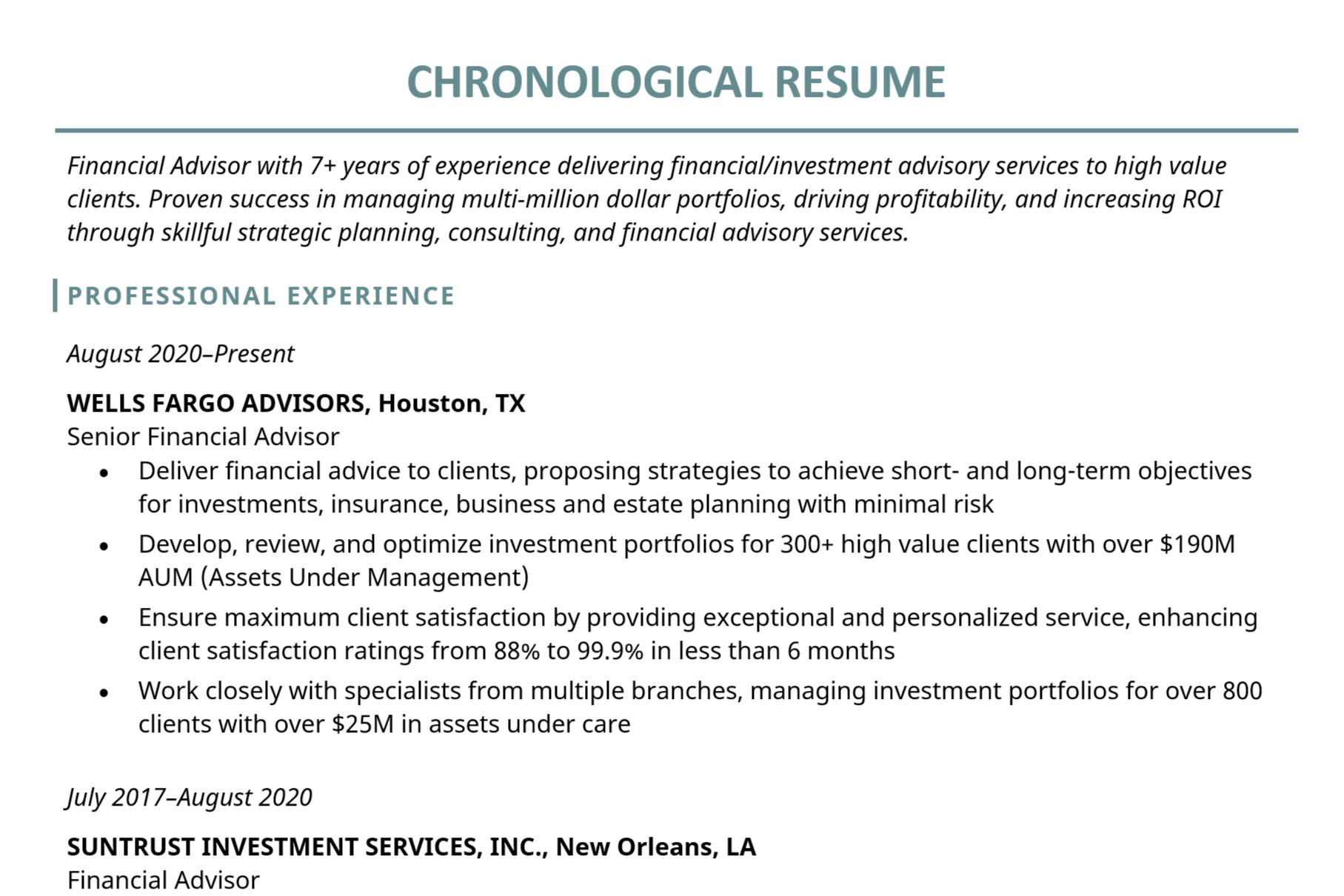 Chronological resume format